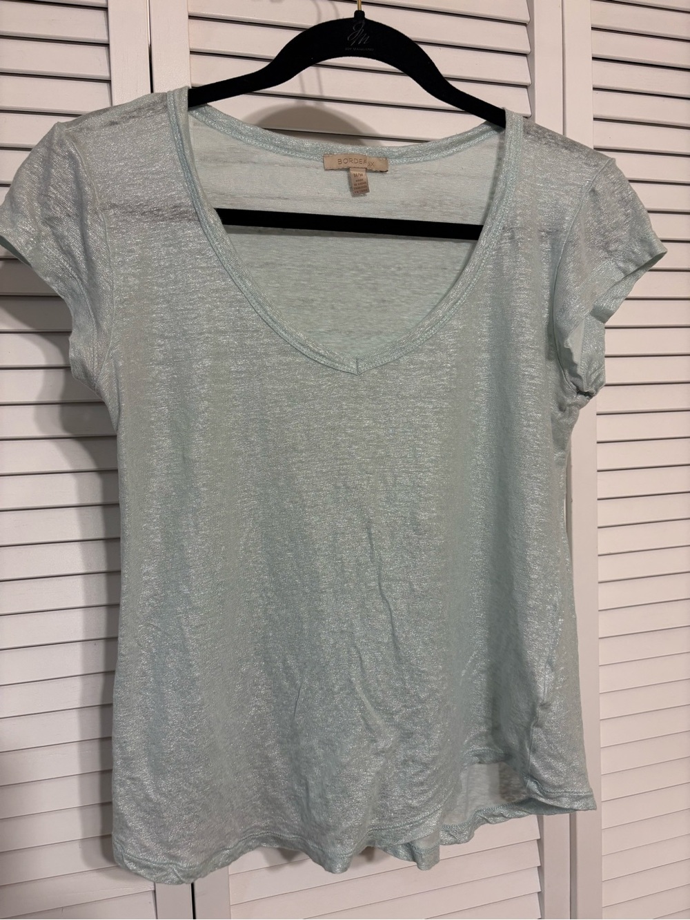 Anthropologie Light Mint Metallic V-Neck Short Sleeve Tee